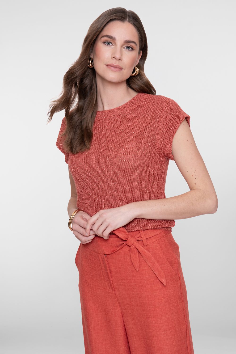 Geisha Pullover lurex mouwloos Rood