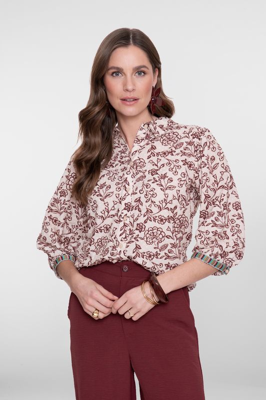 Geisha blouse bloemen print Ecru