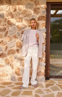 YAYA mouwloze ribtrui grijs/lilac