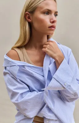 YAYA gestreepte boyfriend blouse Blauw