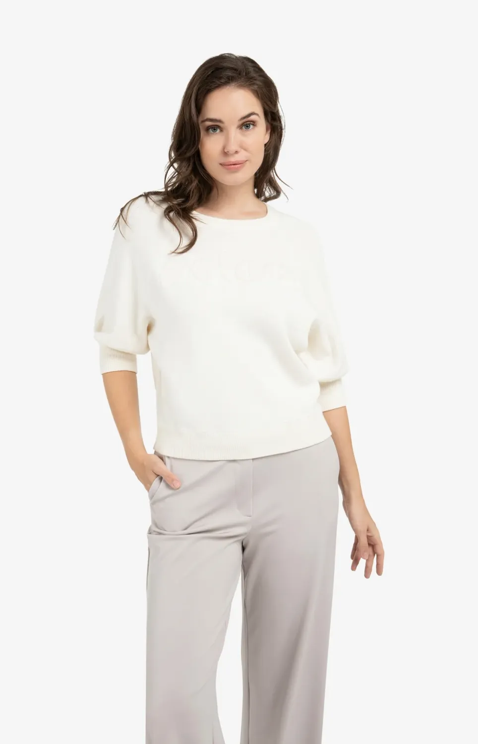 YAYA Sweater met geborduurd artwork Ecru