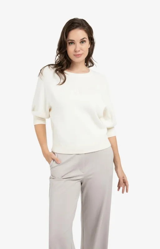 YAYA Sweater met geborduurd artwork Ecru