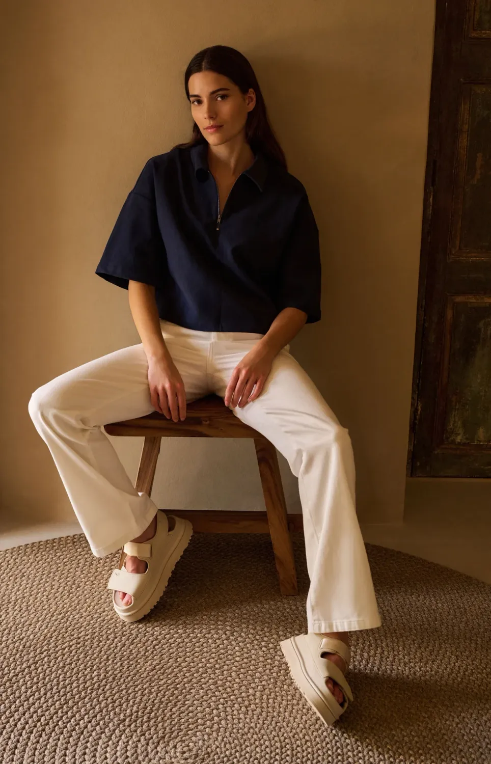 YAYA polo top met halve rits Blauw