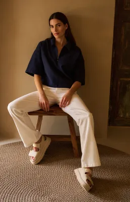 YAYA polo top met halve rits Blauw