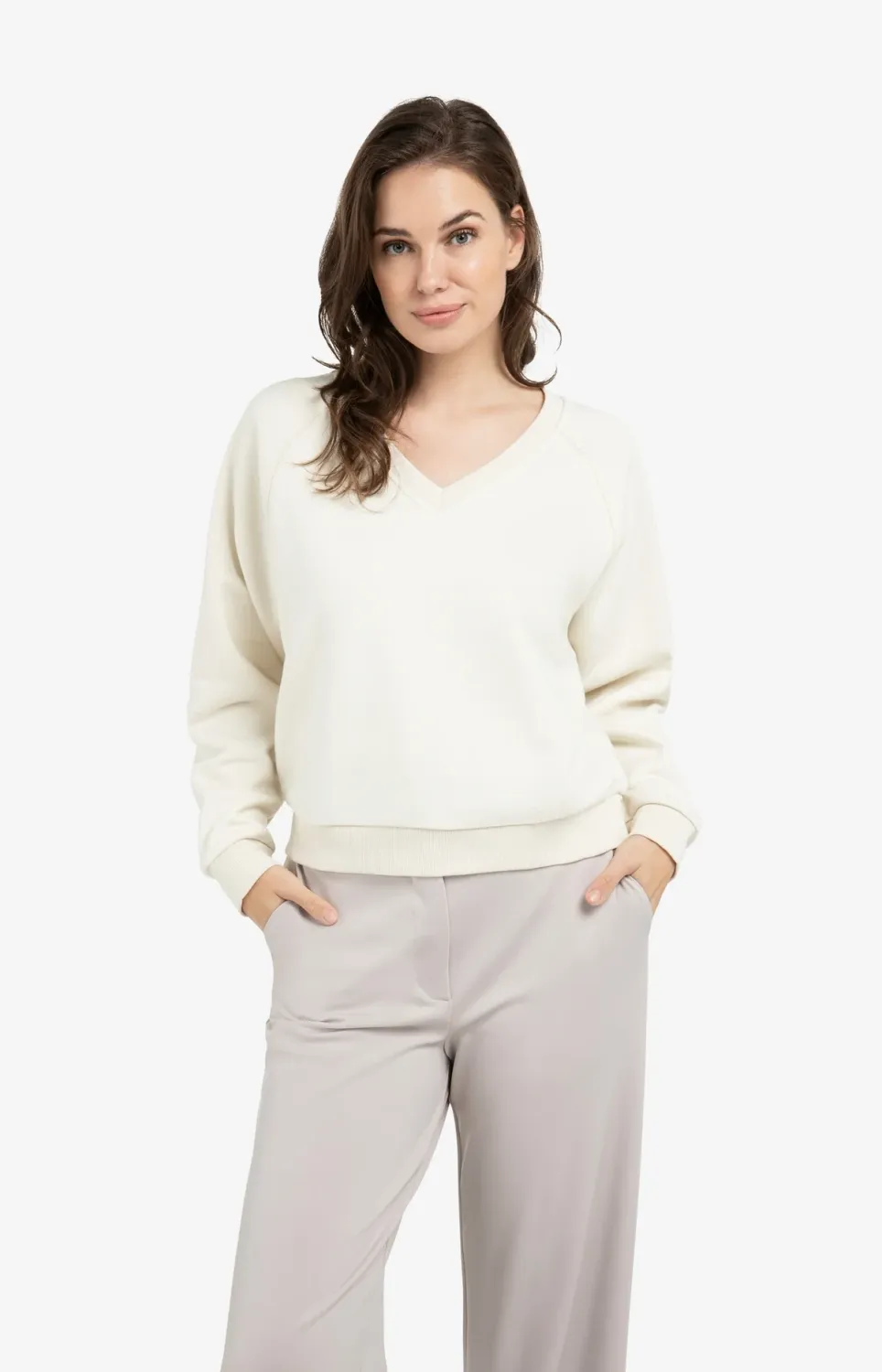 YAYA sweater met V-hals Ecru