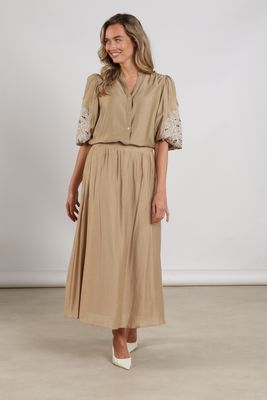 Nukus Rosie Blouse Embrodery Bruin