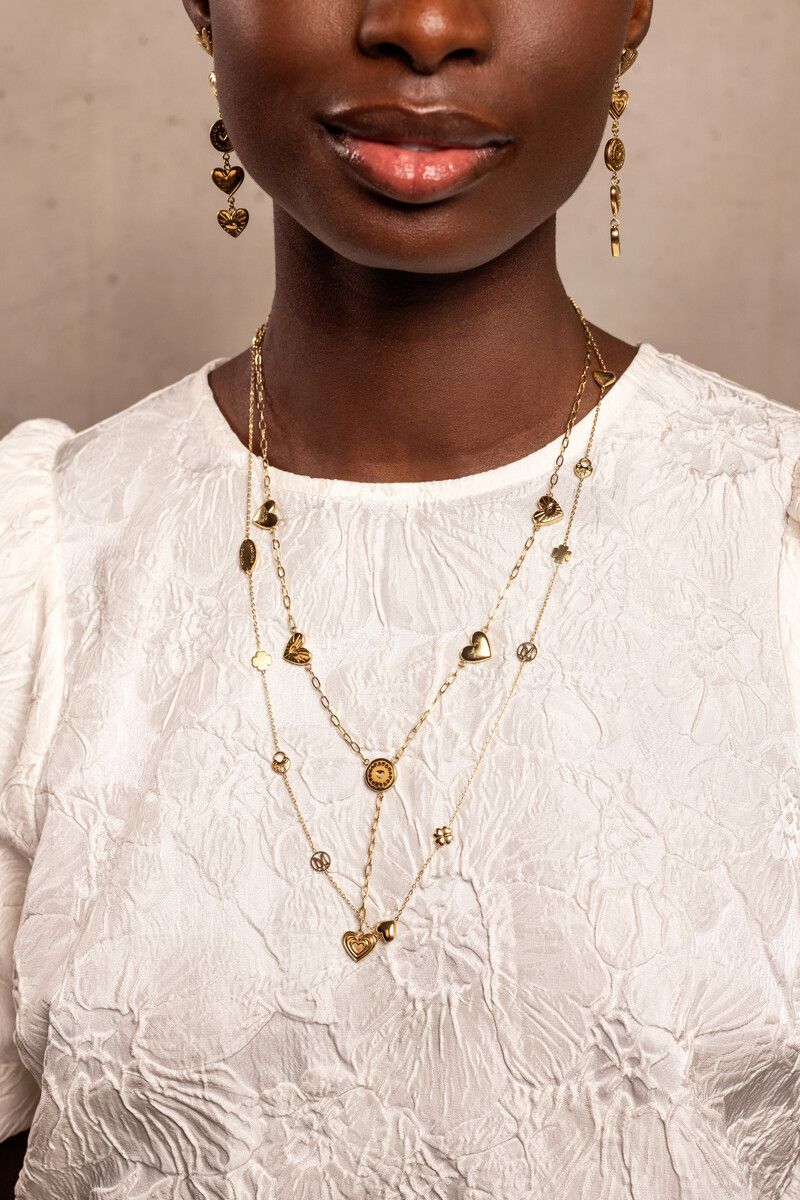 My Jewellery iconic lange ketting met hartjes en klaver Goud