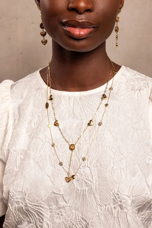 My Jewellery iconic lange ketting met hartjes en klaver Goud