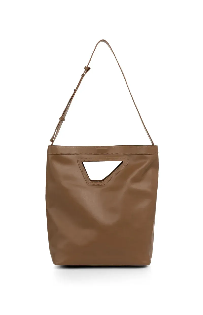 YAYA Leren schoudertas met driehoekige handgreep Bruin