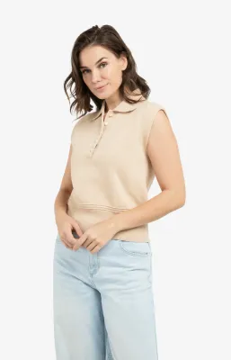 YAYA mouwloze trui met knoopjes Beige