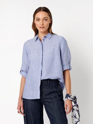 Toni linnen blouse 3/4-Arm Blauw