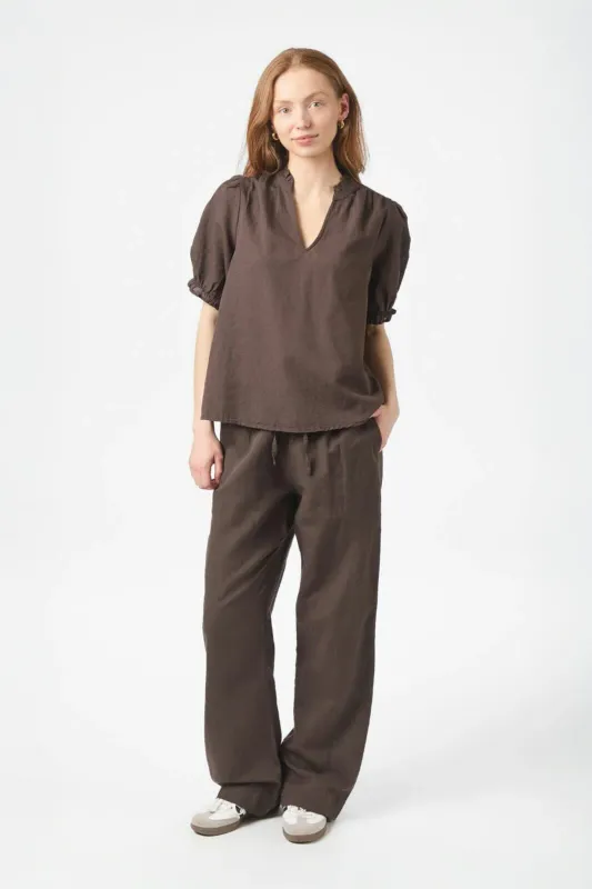 Neo Noir Odesa Linen Blouse Bruin
