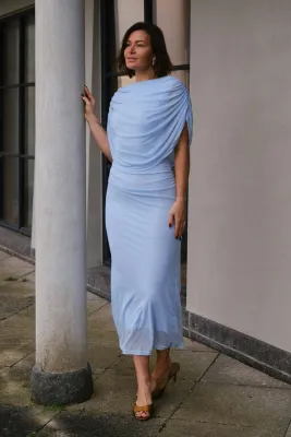 Neo Noir Tottuna Long Drapy Mesh Dress Blauw