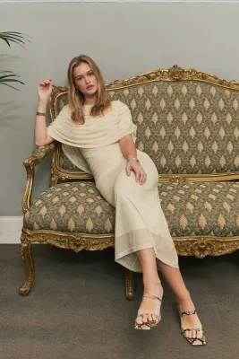 Neo Noir Tottuna Long Drapy Mesh Dress Geel