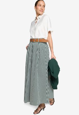 Zero Gestreepte midi-rok met riem Groen