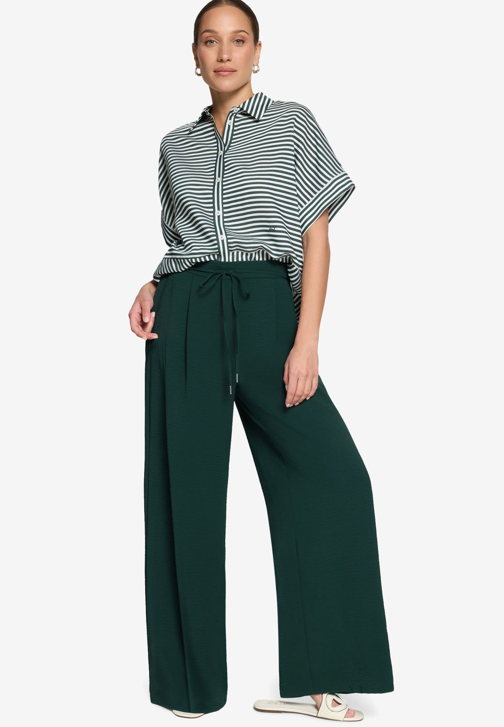 Zero Stoffen broek met strikceintuur Groen