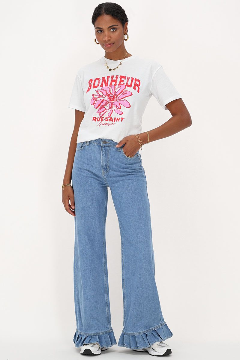 My Jewellery Wit T-shirt met rood "Bonheur"