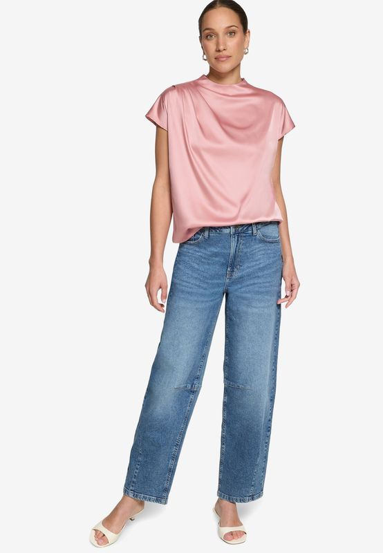 Zero satijnen blouse met opstaande kraag roze