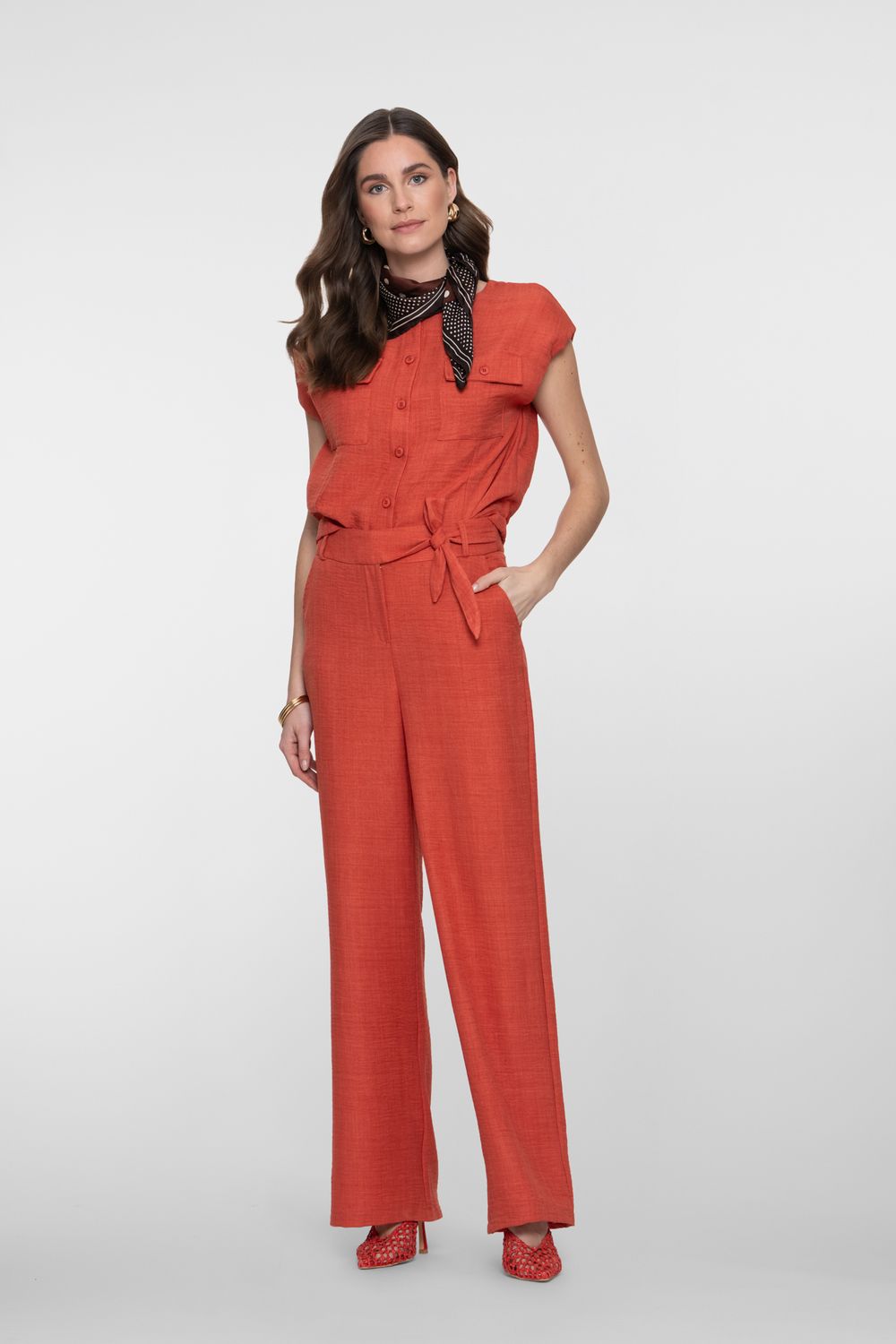 Geisha pantalon met linnenlook Oranje