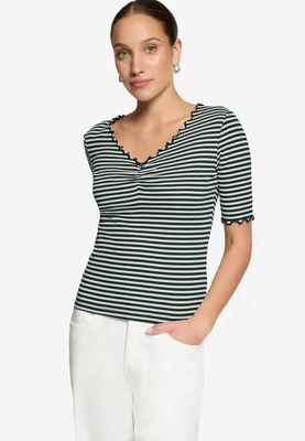 Zero Shirt Gestreept shirt met plooien groen/creme