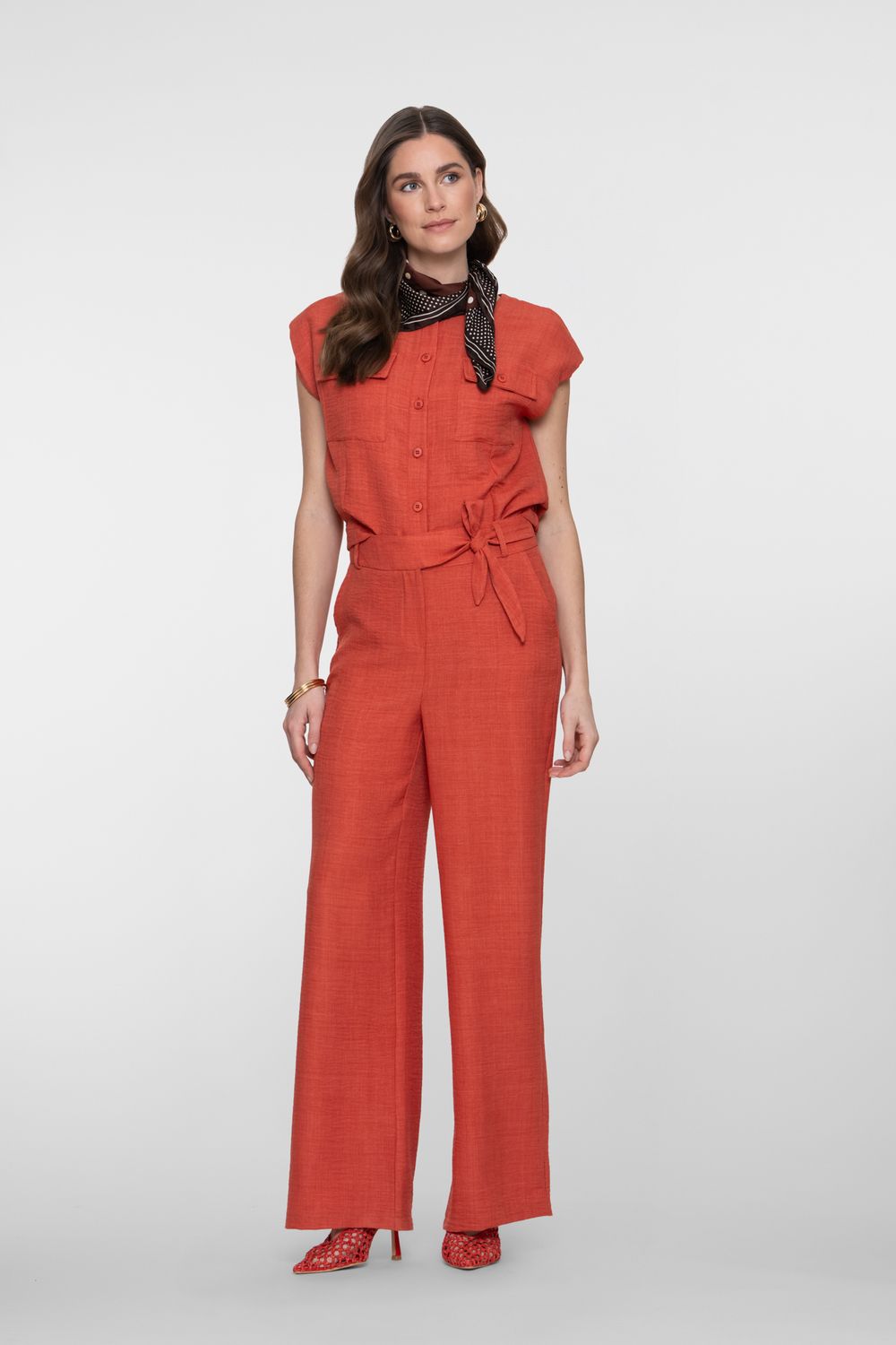 Geisha cropped blouse met linnenlook Oranje