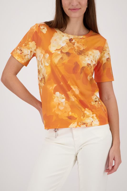 Monari T-shirt met bloemenpatroon Oranje