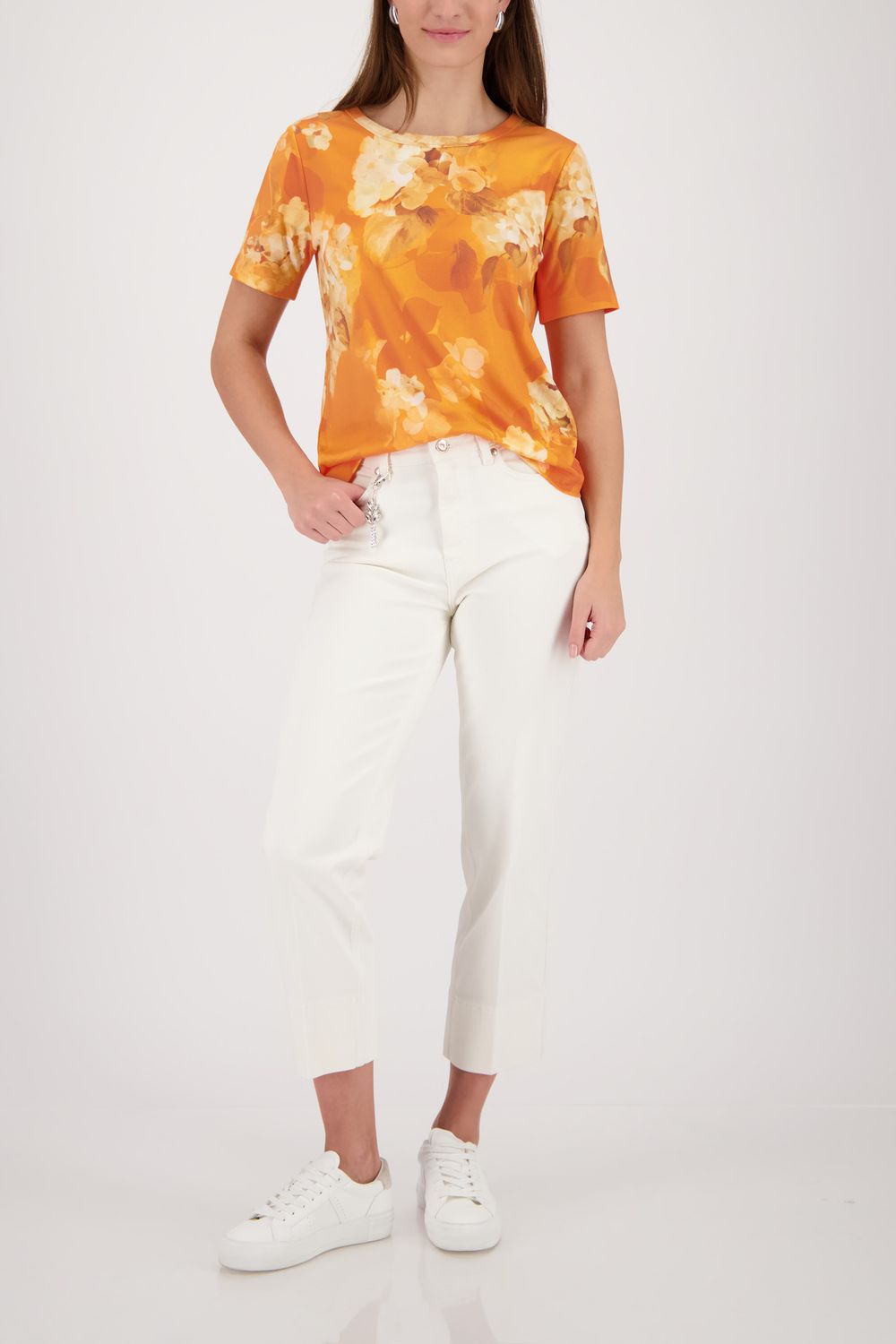 Monari T-shirt met bloemenpatroon Oranje