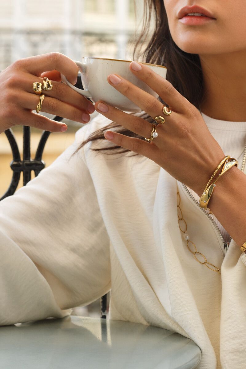 My Jewellery bold ring met wave en zoetwaterparel Goud