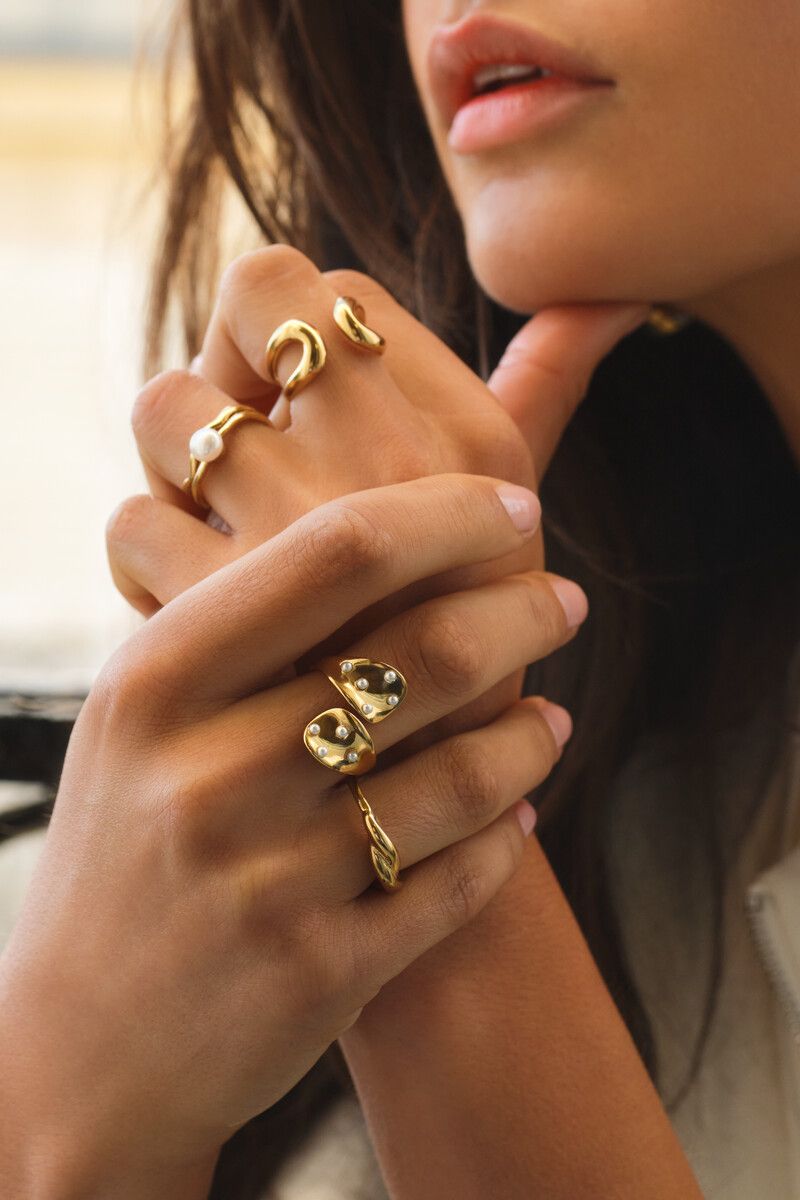 My Jewellery bold ring met wikkel en mini zoetwaterparels Goud
