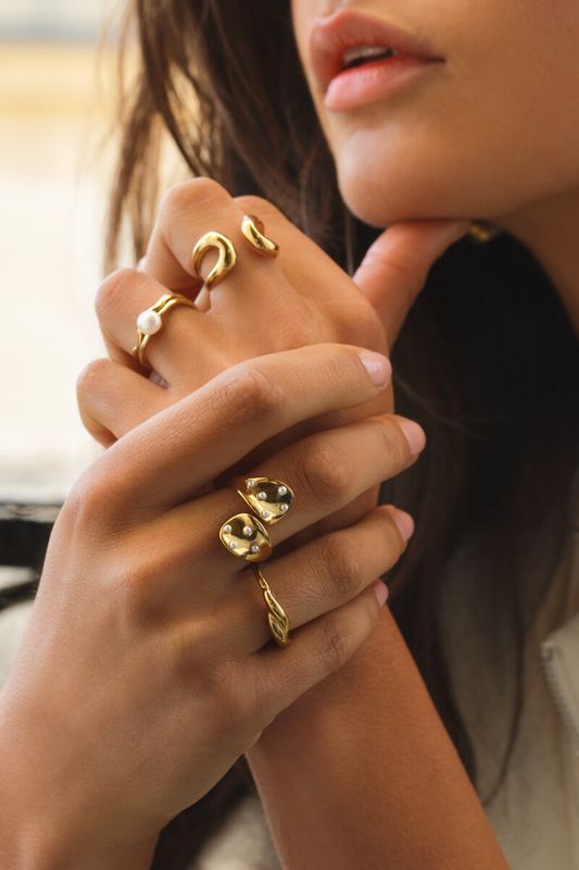 My Jewellery bold ring met wikkel en mini zoetwaterparels Goud