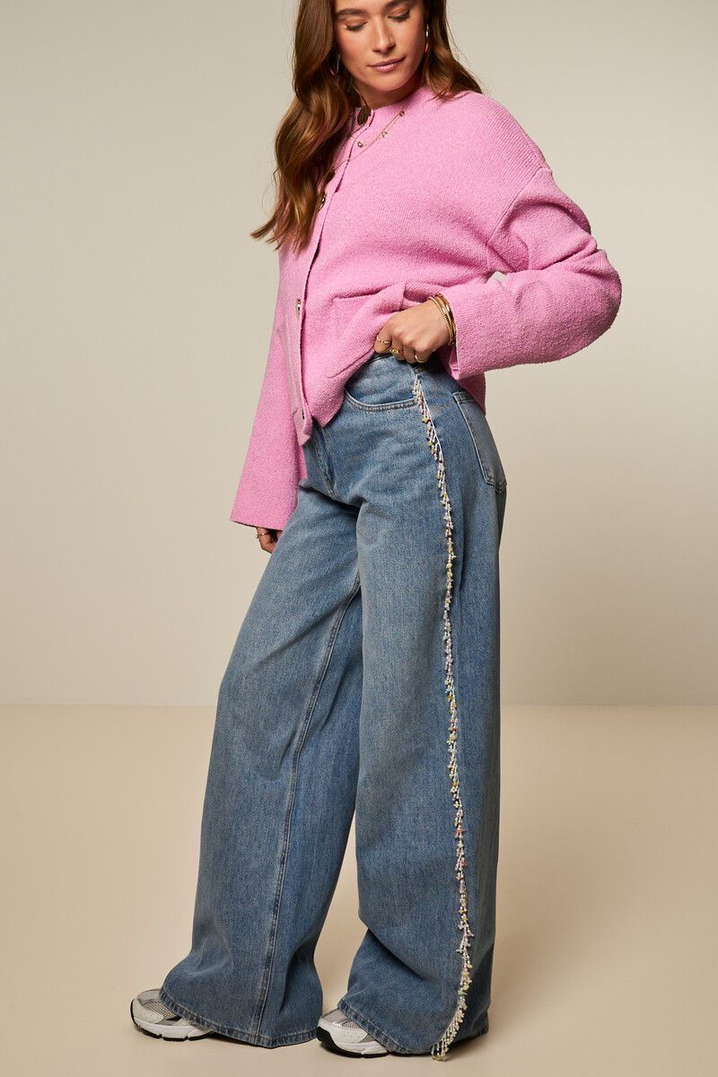 My Jewellery Blauwe wide leg jeans met kralen franjes