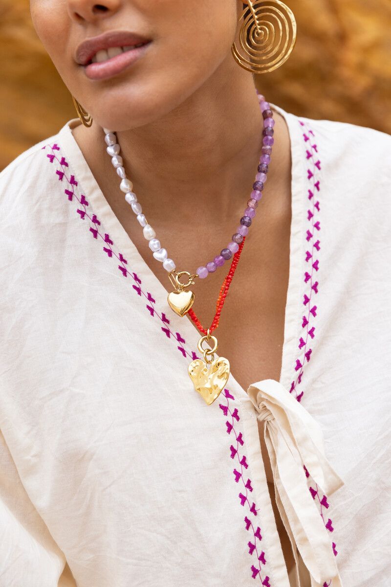 My Jewellery Nomads schakelketting met hartje en kralen Goud