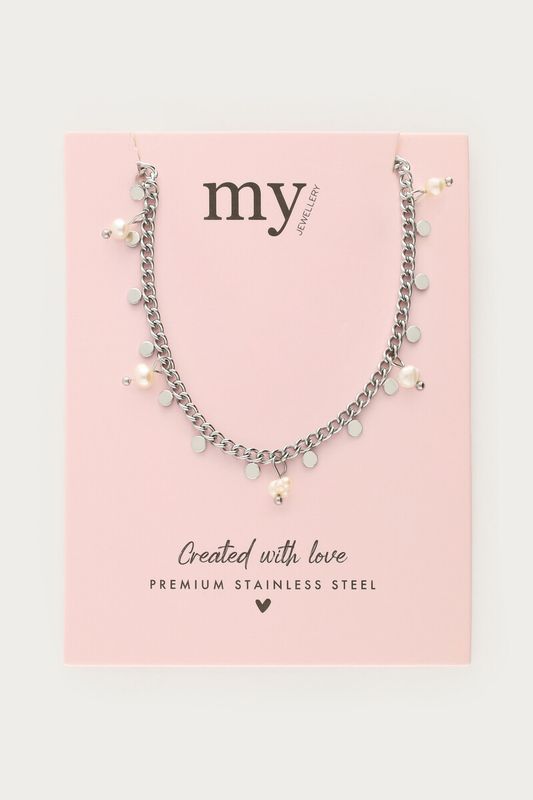My Jewellery Ketting met kleine munten en zoetwaterparels Zilver