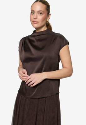 Zero Satijnen blouse met kraag bruin