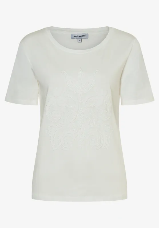 More & More T-shirt met borduurwerk op de voorkant Ecru