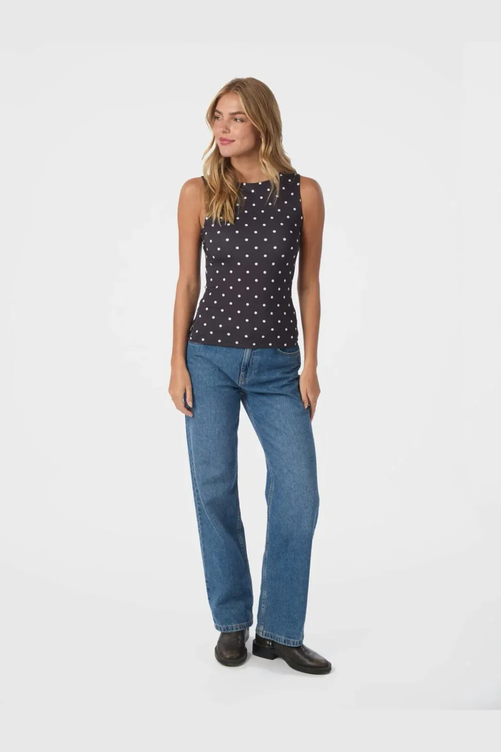 Neo Noir Ditty Jersey Dot Top Zwart