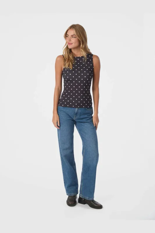Neo Noir Ditty Jersey Dot Top Zwart