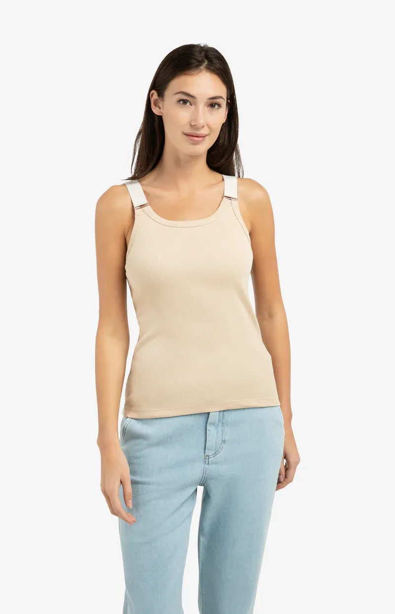 YAYA Singlet met ringdetails Beige