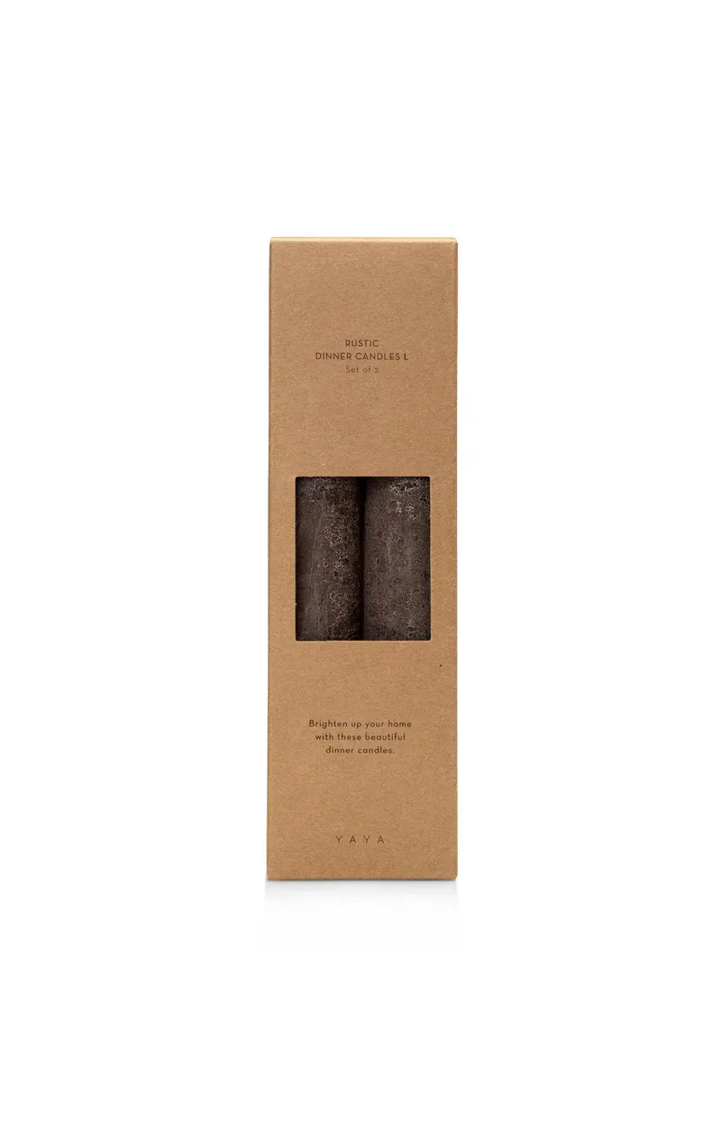 YAYA Set rustieke dinerkaarsen Bruin