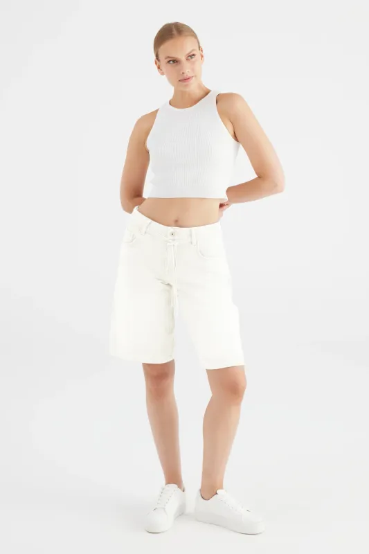 Cup Of Joe Denim wide straight denim short Ecru Harper