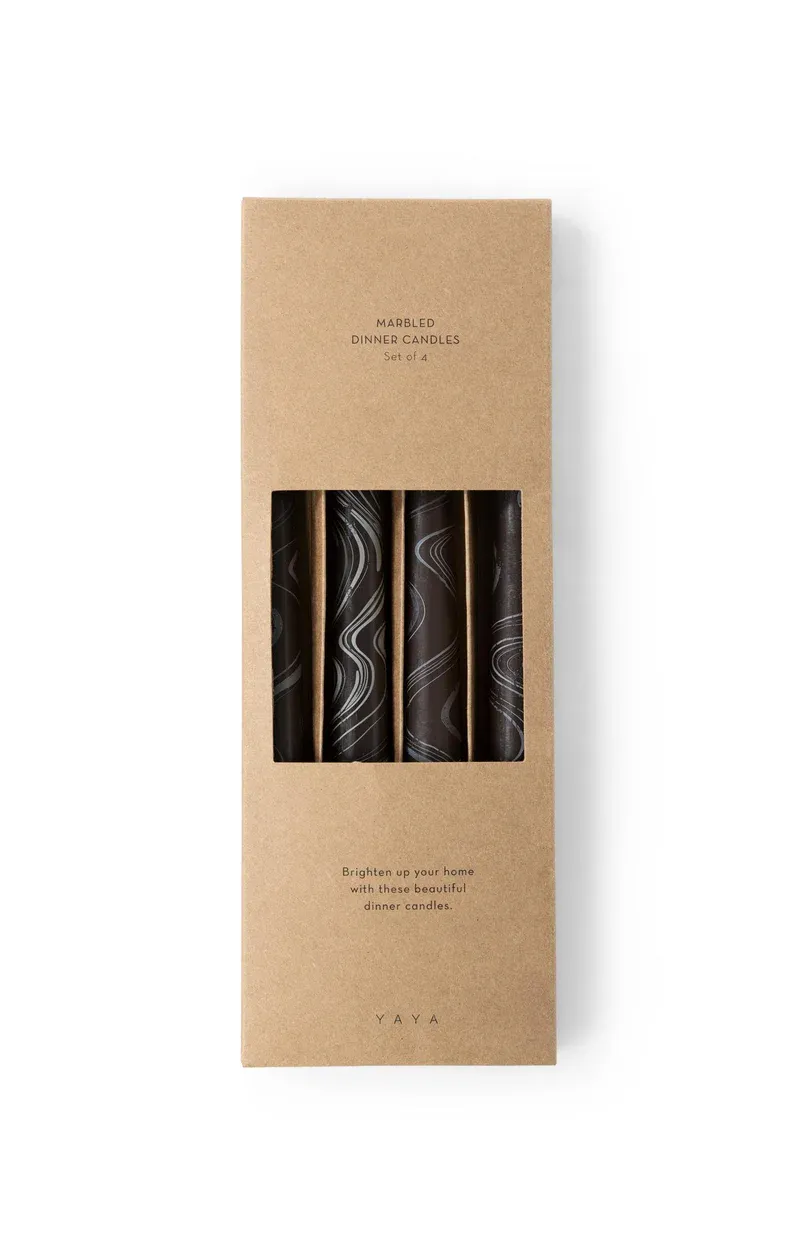 YAYA Set van 4 marble kaarsen Bruin