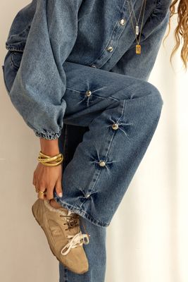My Jewellery Blauwe wide leg jeans met studs