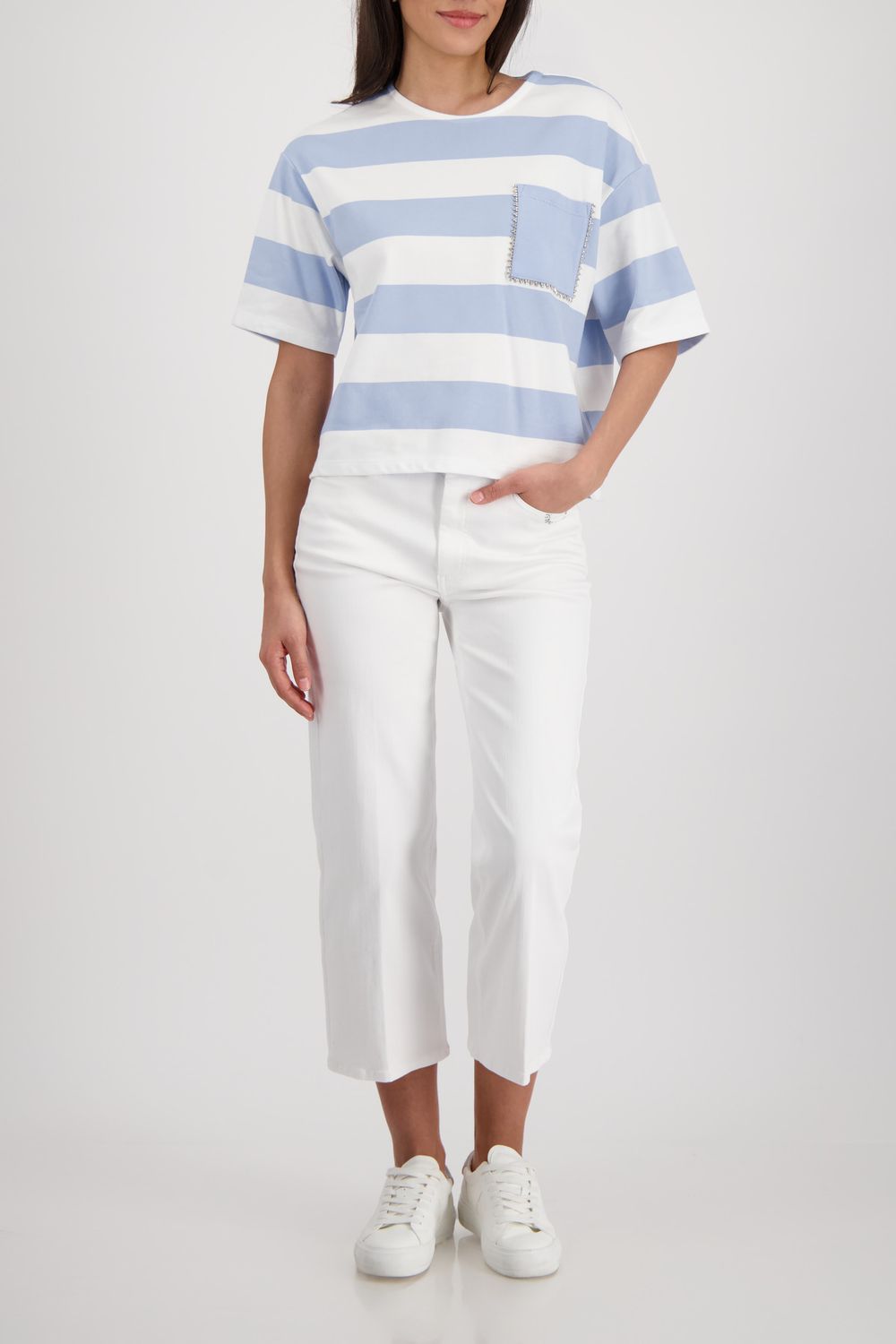 Monari shirt licht blauw gestreept