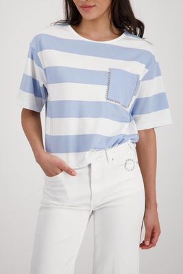Monari shirt licht blauw gestreept