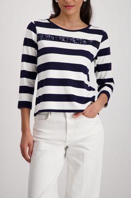 Monari Sweatshirt met sequinstrepen Blauw