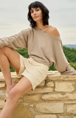 YAYA Trui met boothals en zachte structuur Bruin