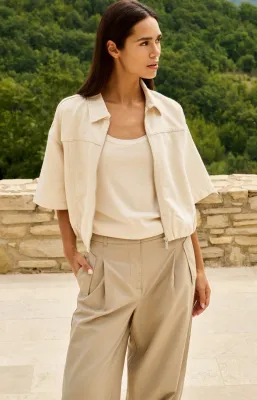 YAYA Losvallend jack met denim uitstraling Ecru