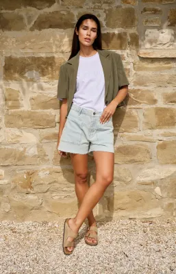 YAYA Short met zakdetails en rafelige zoom Blauw