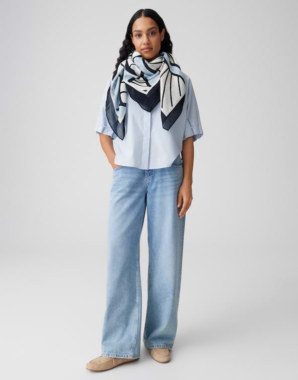 Opus Bedrukte sjaal van een delicate mix van viscose en linnen Blauw