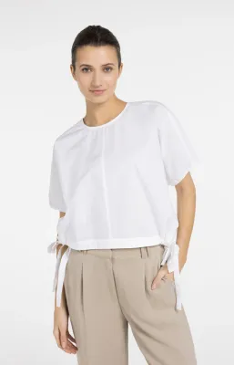 YAYA Boxy top met verstelbare taille en pofmouwen Wit